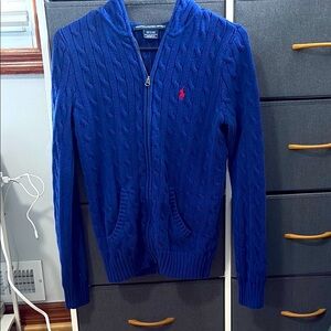 Polo by Ralph Lauren Blue Cable Knit Zip Up Sweater